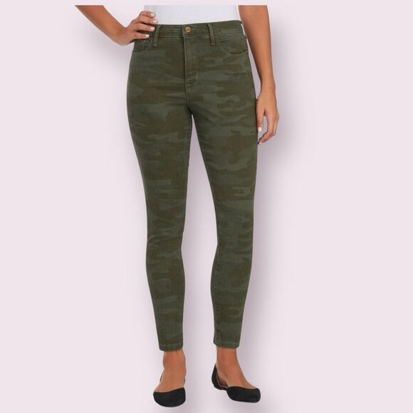 SOCIAL STANDARD by Sanctuary Green Camo High-Rise Skinny Ankle Zip Fly Jeans | S - Picture 1 of 5